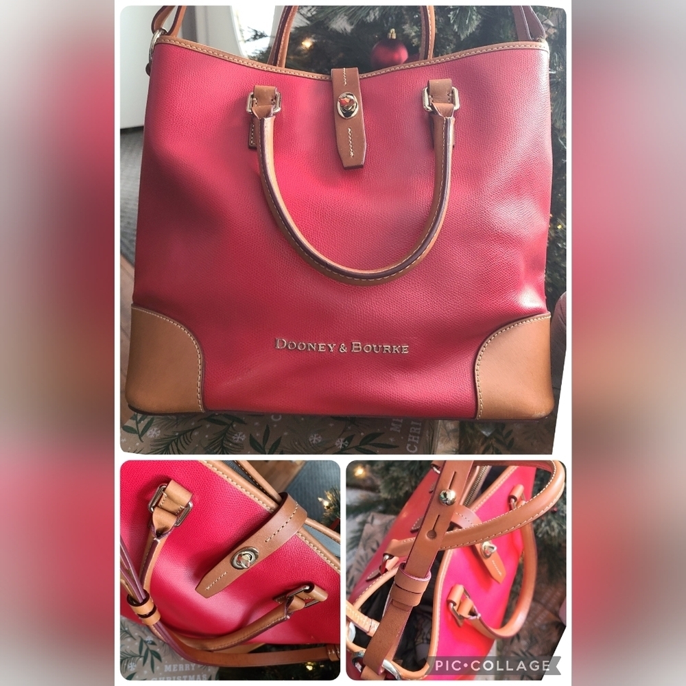Dooney & Bourke Claremont Dover Tote Bag Red Tan Leather - Picture 5 of 16